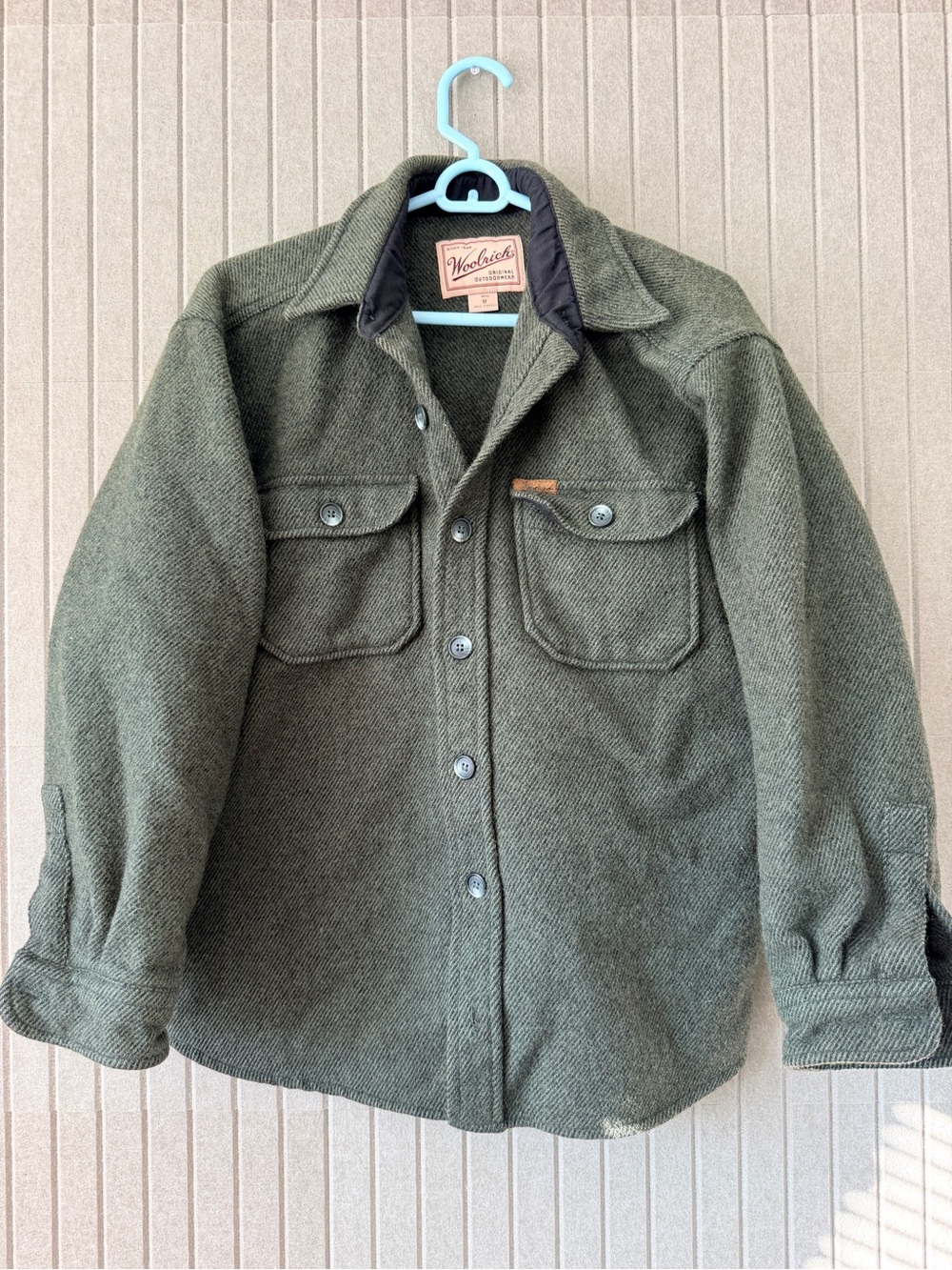 Woolrich Men's Olive Green Wool Overshirt Jacket